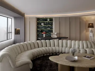 Luxury living and dining room interior 3D model