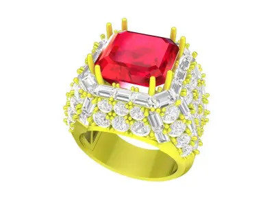A7226 Asian Style Emerald Diamond Vintage Women Ring 3D print model
