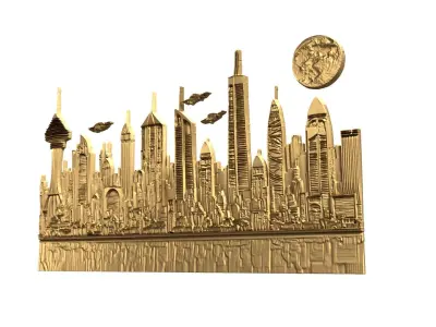   Futuristic Cityscape Printable Relief wall panel decor set 04 3D print model