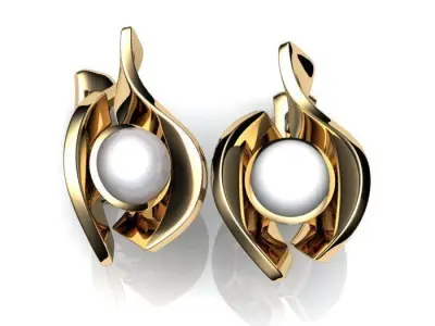 Jewelry Set gold ring with pearl 3D model