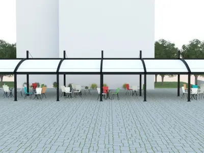 Awning outdoor cafe with tables and chairs 3D model