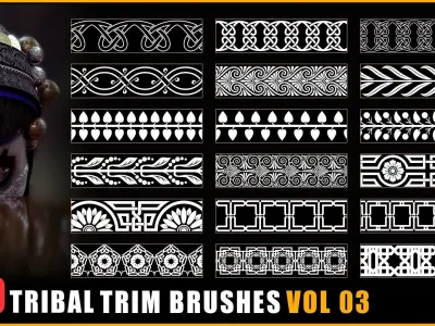 100 Tribal Trim Brushes - Border Pattern - Roll Brush - VOL 03 Texture