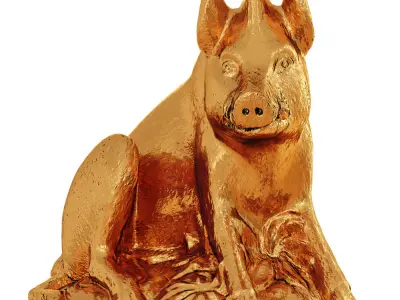 Gold Boar Figurine 3D model