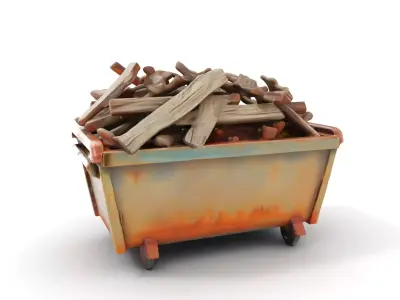Industrial Dumpster with Scrap Wood Model Pack Low-poly 3D model