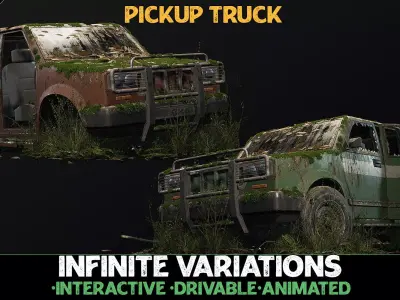 Procedural Vehicles - Pickup Truck UE4 UE5 Low-poly 3D model