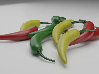 Serrano Pepper Low Poly realistic 3d model for game Low-poly 3D model