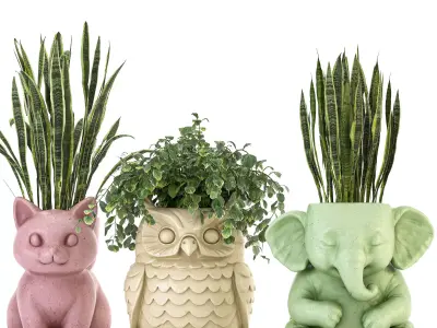 Concrete Pot Plant Set 02 3D model