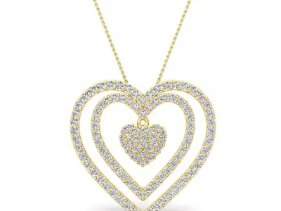 Two Row Heart Diamond Pendent 3d Model and Render  3D print model