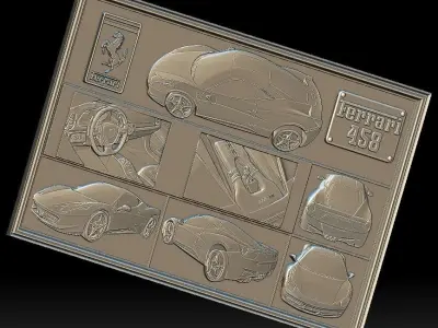 Ferrari 458 v2 relief Panno STL File for CNC Relief engraving 3D model