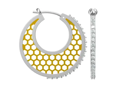 Earrings-0958 rose gold hoop earring with diamonds 3D print model