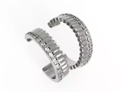G0135 silver cuff ring with diamonds 3D print model