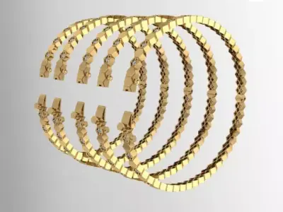 Hexagon Diamond Gold Bangle Set 5 Sizes  3D print model