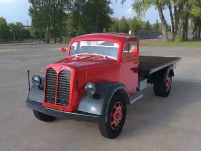 Vintage Flatbed Truck Low Poly PBR 3D Model Low-poly 3D model