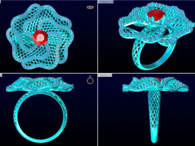  Mesh flower ring - Italian rings - Womens Rings - N6426 3D print model