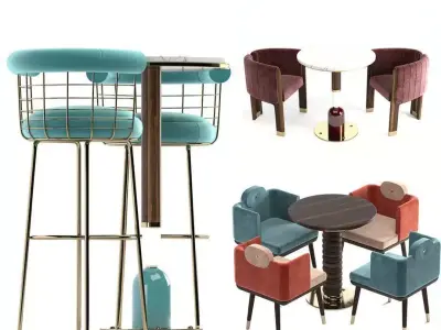 Mezzo Collection Chair and Dining Table 3D model