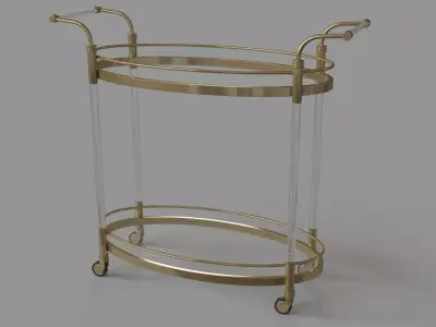 Gold And Acrylic Bar Cart Clear Gold 3D model