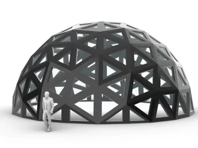 Geodesic Dome with Dynamic Perforations and glass panels 3D model