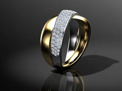 Intertwined yellow and white gold ring with pave P-01-378 3D print model
