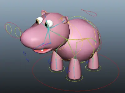 Hippo rigged cartoon 3d model Low-poly 3D model