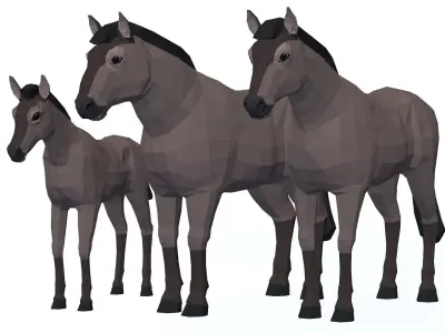 LowPoly Horses pack Low-poly 3D model