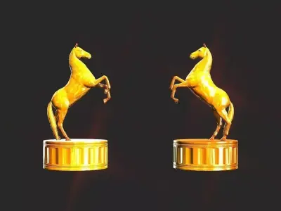 Golden horse figure  Low-poly 3D model