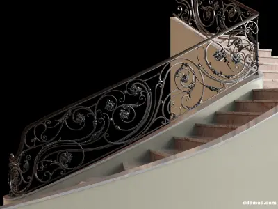stair railing forging floral turn 3D model