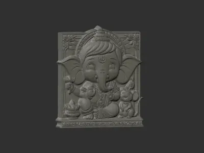 Cute Ganesha Bas-Relief Artwork STL File for 3D Printing 3D print model