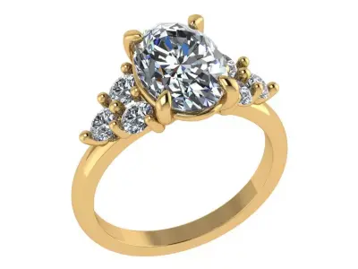 Oval and round multi stone diamond ring 3D print model