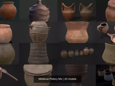 Medieval Pottery Mix 3D Model Collection