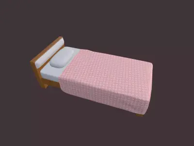 Single Bed with Pink Blanket High-Quality PBR 3D Model 3D model