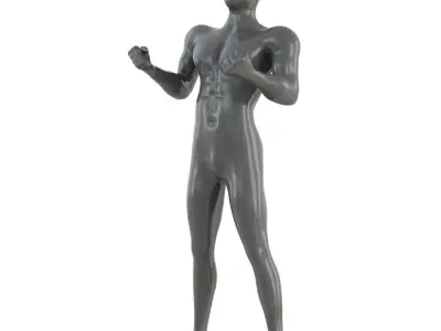 Gray male mannequin stands with clenched fists 145 3D model
