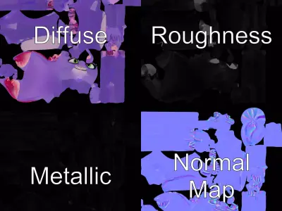 Purple Cartoon Cat with Bow Tie Rigged and Animated Model Low-poly 3D model