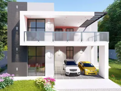 3D Home 3 modern house with two cars parked in front Free 3D model