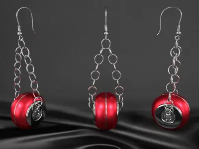 earrings pair of with silver chains 3D model