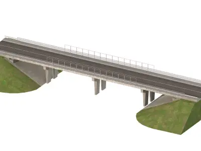 Detailed Concrete bridge at the the road 3D model