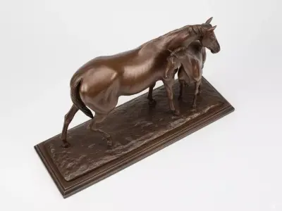 Bronze Horse Foal Sculpture Realistic Animal Family 3D Model Low-poly 3D model