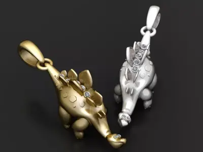 Gold dinosaur pendant 3D printable model   3D print model