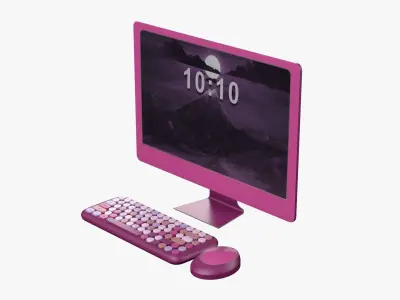 Sweet Pc Set Monitor Keyboard Mouse Candy Pink Version 3D model