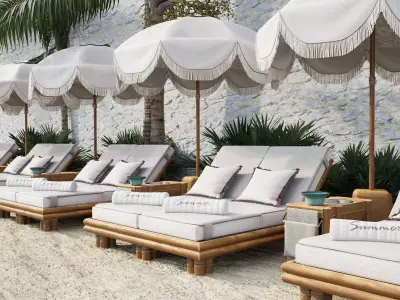 Luxury Beach Sunbed Set with Umbrella and Table  3D model