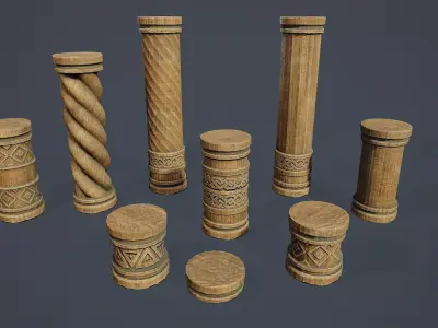 Wooden Columns PBR Low-poly 3D model