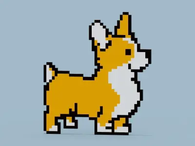Pixel Corgi Symbol Low-poly 3D model