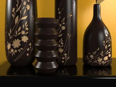 decorative wooden vases 3D model