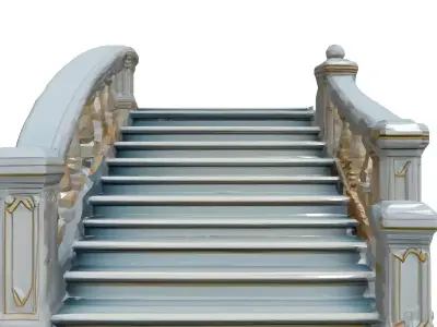 Elegant White and Gold Staircase Low-poly 3D model