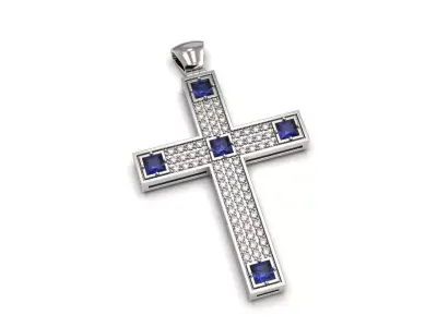 G0511 sterling silver cross pendant with sapphires 3D print model