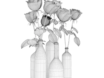 Roses in Glass Vases 3D model