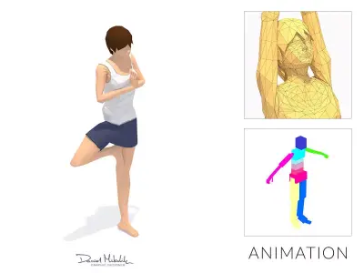 Tree Pose Yoga Exercise Woman Animation Low-poly 3D model