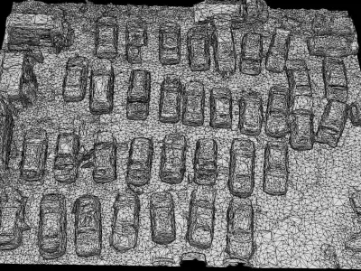 cars wreckage terrain closeup sector drone photogrammetry Low-poly 3D model
