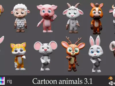 Cartoon character animals 3 01 Low-poly 3D model