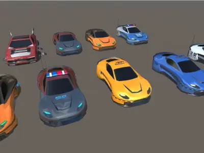 VR Low Poly SCI Fi Police car sci fi Taxi car pack ready  Low-poly 3D model