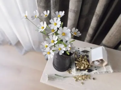 decoration set vase with flowers on table 3D model